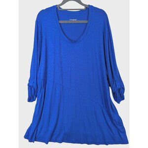 Catherines Tunic Top Plus 2X Scoop Neck Stretch Blue Lagenlook Leisure Office